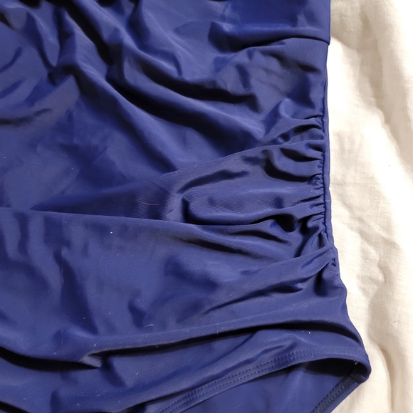 NWT Plus Size One shoulder One Piece Ruffle Tummy Control Navy Blue Swimwear 22w - Picture 9 of 12